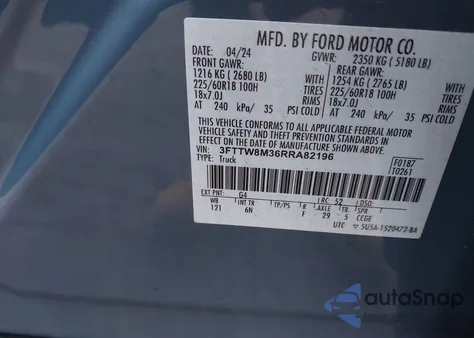 2024 Ford Maverick Lariat z USA, uszkodzony, nr VIN 3FTTW8M36RRA82196